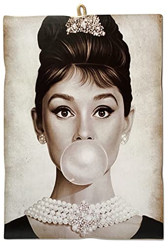 KUSTOM ART Quadro Quadretto Stile Vintage Serie Attori & Caffè Audrey Hepburn Stampa su Legno 18x25 cm.