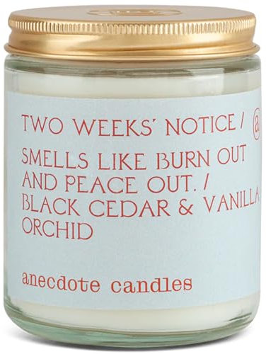 Anecdote Candles 'Two Weeks Notice' Coconut Soy Wax Candle Jar | Premium Hand Poured & Long Burning | Black Cedar & Vanilla Orchid Scent | Phthalate-Free | for Home, Office, Gift - 7.8 Oz