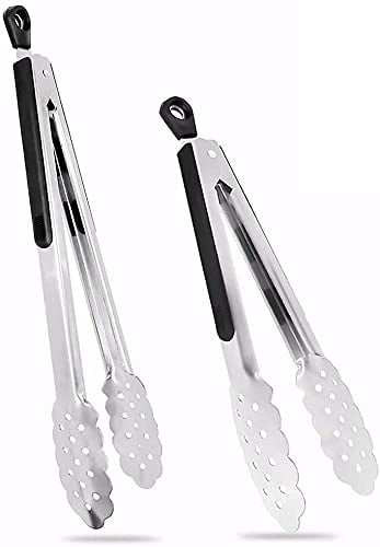 Advanced Kitchen Tongs-Stainless Steel, 2-Piece Barbecue TongsStainless Steel Handle with Easy Grip and Smart Padlock System(9 and 12) Handy Tong for BBQ, Serving, Frying, and Cookin