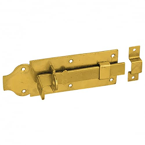 Secure Flat Straight Heavy Duty Yellow Galvanised Steel Closing Door Bolt Lock Latch Barrel Sliding Latch Lock for Shed Doors, Gates, Outhouse Doors, Bathroom WZP (Pack of 2) (180mm x 65mm)