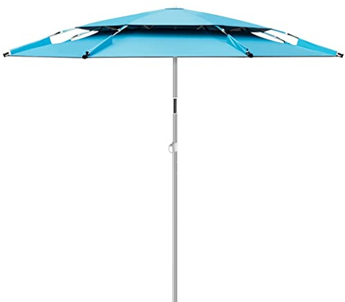 DUNAKE Marktschirm 2m, Sonnenschirm Balkon Gartenschirm Terrassenschirm Wasserdicht Windfest Mit Kurbel Neigung, Aluminium Sonnenschirm Mit Metallankern, Tasche (Color : /Blue)