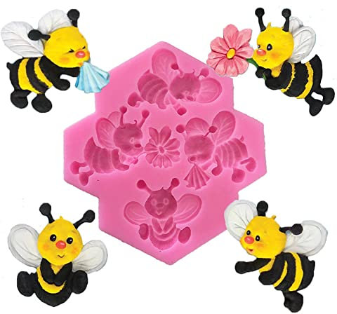 Cestony 4 kleine Bienen Silikonformen für DIY Kuchen Fondant Kekse Seife Zucker Pudding Schokolade harte Süßigkeiten Dessert Kerze Dekor