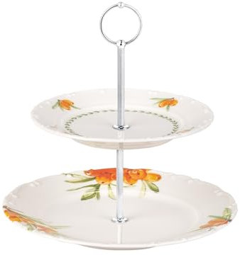 Madame Coco Etagere 2 Etagen Porzellan Weiß, groß Tortenständer 2 Etagen, Tortenplatte Rund Cake Pop Ständer, Kuchenplatte Gemustert, Kuchenteller, Cupcake Ständer Tortenständer Etageren Kuchenständer