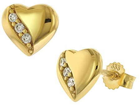 trendor Damen-Ohrringe Gold 333/8K Herz Ohrstecker mit Zirkonia eleganter Ohrschmuck für Damen, zauberhafter Schmuck aus Echtgold, modische Geschenkidee 41499