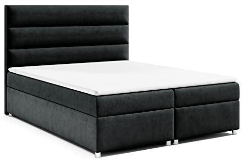 Best for Home Boxspringbett mit Bettkasten Trinity K-1 Bonellfederkern inkl. Topper 200x200 Schwarz