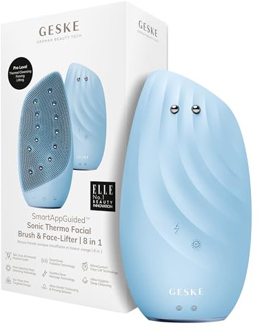 GESKE | SmartAppGuided™ Sonic Thermo Facial Brush & Face-Lifter | 8 in 1 | Hautreinigung & gegen Falten | elektrische Reinigungsbürste aus Silikon | Gesichtsmassagegerät | Cleansing & Anti Aging