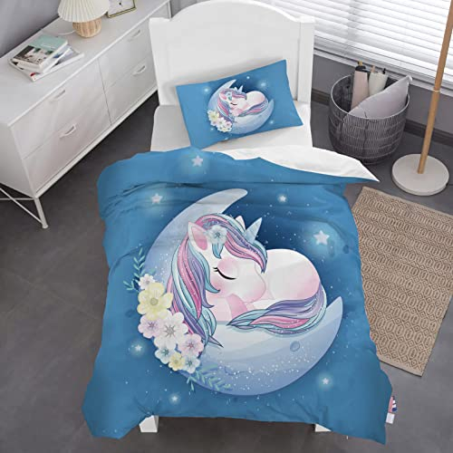 Caregchrisj Kinderbettwäsche 135x200 für Mädchen, Einhorn Bettwäsche Weich Mikrofaser, Kinder Bettbezug mit Reißverschluss - Atmungsaktiv Jugendbettwäsche mit 80x80 Kissenbezüge