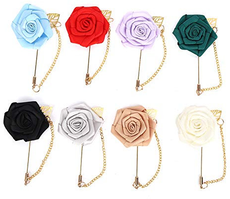 Broche en forme de fleur faite à la main pour costume de mariage, fleur avec chaîne de suspension, broche pour chemise, accessoire de décoration pour homme rose