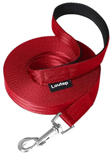 Loutep Training Lead for Dogs -3m (10ft) Red Durable Nylon Long Line Dog Lead with Padded Handle & Heavy - Duty Swivel Hook – Leash for Pet Obedience