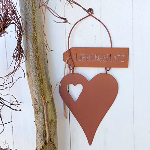 Herz zum Hängen in Rostoptik mit Lieblingsplatz Schild als Gartendeko ? Deko Herz