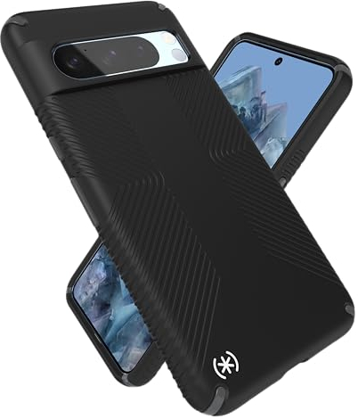 Speck Google Pixel 8 Pro Hülle - Fallschutz Griff - Kratzfeste, weiche Haptik Handyhülle für Google Pixel 8 Pro - Presidio2 Grip Schwarz/Schiefergrau/Weiß