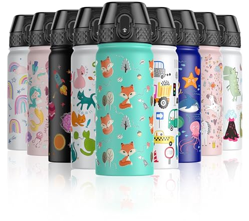 OLDLEY 550ml/18oz Kinder Edelstahl Isolierte Wasserflasche mit Stroh für Schule Metall Vakuum Kleine Flasche Lecksicher Halten Heiße Kalte Jungen Mädchen Kleinkinder Kinder(Fuchs, 550ml)