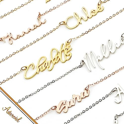 ASTEROiD Personalised Name Necklace, Sterling Silver Necklace for Women, Girls, Mum, Sister - Unique Customised Gift in Gold, Silver, Rose Colour Plating for Christmas, Halloween