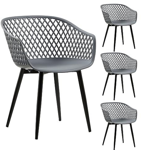 Esszimmerstuhl Madeira, schöner Küchenstuhl im Retro Design, bequemer Essstuhl im 4er Set, praktischer Essstuhl aus Kunststoff in anthrazit