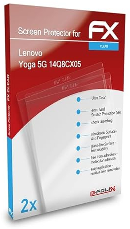 atFoliX Schutzfolie kompatibel mit Lenovo Yoga 5G 14Q8CX05 Folie, ultraklare FX Displayschutzfolie (2er Set)