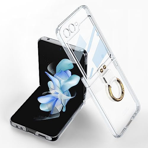 CeeEee Hülle für Samsung Z Flip 5 Transparent Handyhülle Stoßfest Dünn Klappbar Case für Galaxy Z Flip 5 5g mit Ring Ständer - Transparent