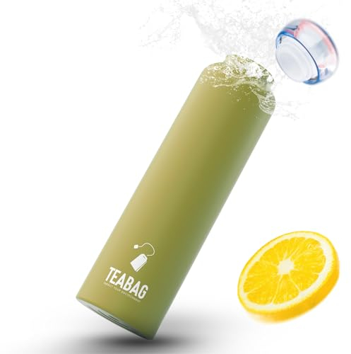 Teabag Trinkflasche Edelstahl 500ml - AUSLAUFSICHERE Wasserflasche BPA-Frei | für Kalt-, Warm- und kohlensäurehaltige Getränke | ideal für Sport, Schule & Co | spülmaschinenfest (Grün 500ml)