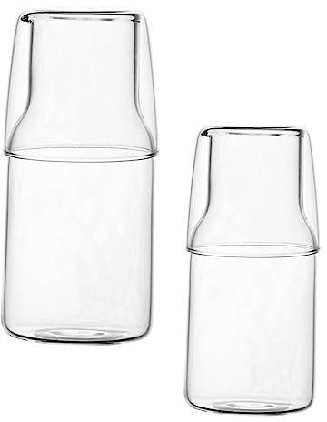 Mikinona 2sets Elegant Cooling Kettle Water Carafe and Cup Kit Glass Jug for Cold Water Bedside Carafe for Bedroom Use