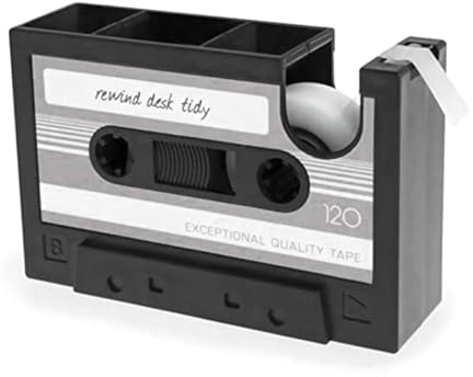 Hopbucan 1 Piece Tape Dispenser Pen Holder Retro Cassette Dispenser Funny Cute Tape Dispenser Black