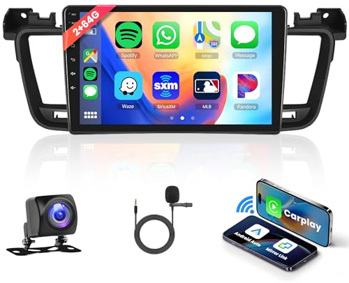 2G+64G Android Autoradio 2 Din für Peugeot 508 2011-2018 mit Wireless Apple Carplay Android Auto Navi GPS WiFi 9 Zoll Autoradio mit Mirror Link Bluetooth FM/RDS DAB/OBD/DVR/HiFi/SWC Rückfahrkamera