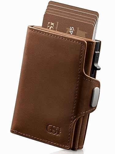 GSG SINCE 1998 Herren Geldbörse aus Leder,Slim Wallet mit Münzfach & RFID-Schutz Kreditkartenetui Portmonee für 9-10 Karte, schlanker Geldbeutel für Männer braun