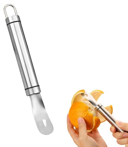 YAFIYGI Orangenschäler Werkzeug Edelstahl Orangenschäler Einfach zu schälen Langer Griff Zitrusschäler Werkzeug Dreieckige Klinge Zickzackschaufel Gadget für Orangen Mangos Obstschäler für Küche