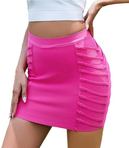 BEAUKEY Mini jupe bandage rose vif jupe bandage femme taille haute bandage jupe crayon, rose vif, Taille M