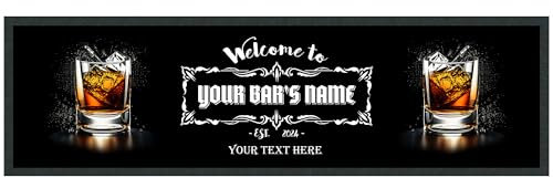 Purple Print House Personalised Whiskey On The Rocks Bar Runner Vintage Pub Drinks Garden Beer Mat, Large - 880x250, White