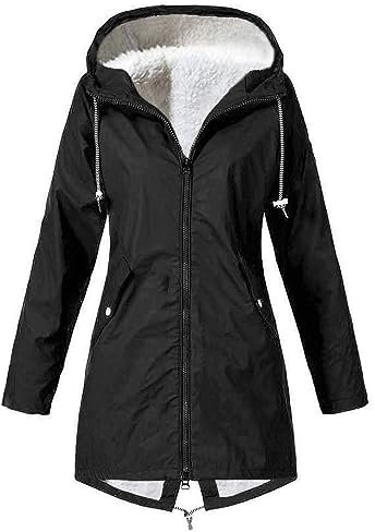 loobun Veste coupe-vent en polaire imperméable pour femme - Chaude, légère et respirante - Manteau d'extérieur avec capuche - Trench coat (grandes tailles disponibles), A37 - Noir, XL