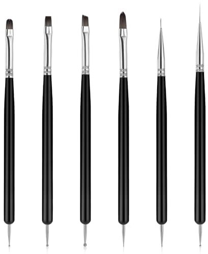 6 Pcs Nail Art Brushes Set, Double-End Acrylic Gel Manicure Tools Kit, Professional Nail Art Tools Kit with Painting Dotting Line Pen, Professional Quality Manicure Painting Tool, for Gel Polish Nail
