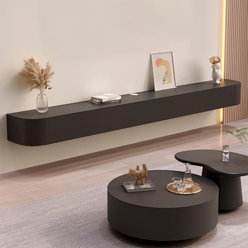 Solid Wood Entertainment Center With Large Storage & Shelves Wall Mounted TV Storage Cabinet With Door Modern Floating TV Unit With Drawer Sleek TV Cabinet For Apartments(Black,260cm)