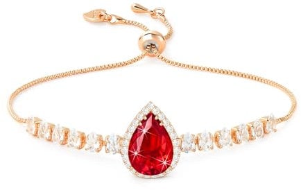 Linawe Braccialetto da donna rosso rubino, braccialetto da tennis, braccialetti in oro rosa, gioielli, gioielli, braccialetto con pietre preziose fossili e diamanti, braccialetto con ciondoli