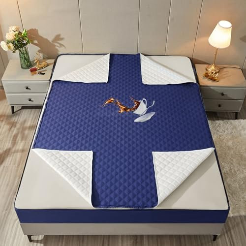 Copri Materasso Matrimoniale Impermeabile con Zip/Cerniera 160x190 Personalizzabile Coprimaterasso Trapuntata 1 Piazza E Mezza Traspirante Lenzuolo Fodera/Proteggi Materasso A Sacco(80x200+20cm,Navy)