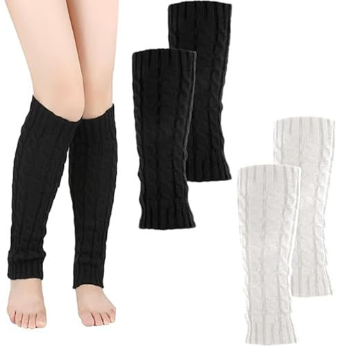 CPRNQY 2 Paar Leg Warmers, Stulpen Damen, Winterstiefelmanschetten Warme Kniewärmer, Damenmode Lange Stiefelmanschette Kniestrümpfe, Beinlinge zum jeden Tag, Tanzen, Sport(Schwarz weiß)