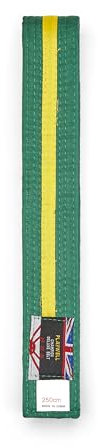 Playwell Martial Arts Baumwollgürtel mit verschiedenen farbigen Streifen – (Karate, Judo Taekwondo), Grüner Gürtel mit gelben Streifen, 250cm