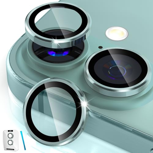imluckies Protection Objectif Caméra pour iPhone 16 - iPhone 16 Plus, [AR+AF] Verre Trempé HD Clair, 9H Métal Caméra Arrière Protecteur, Anti-Rayures Anneau de Lentille - Vert