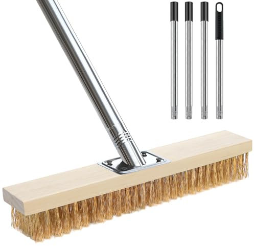 WenYa Heavy Duty Moss Brush with Long Handle, 16inch Metal Wire Broom, Outdoor Stiff Wire Scrub Brush for Garden Outdoor Removing Weed Moss