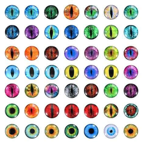 PATIKIL 14 mm Yeux de Dragon, 100PCS Œil en Verre Artificielles Ronds Animaux, Yeux de Securite Amigurumi Cabochon pour Fabrication de Poupées en Argile Artisanat DIY Bijoux, Multicolore