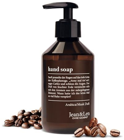 Jean & Len Handseife Arabica & Musk, reinigt beanspruchte Hände, für die tägliche Anwendung geeignet, Flüssigseife im Pumpspender, aromatischer Duft, vegan, 250 ml