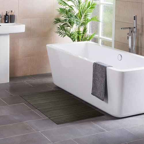 DE-COmmerce Badteppich aus Bambus Lines Steel 80 x 150 cm Badematte Badvorleger Duschmatte rutschhemmend