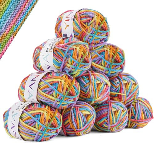 YINVA Wolle zum Häkeln Häkelwolle 10 x 25g Bunt Wolle Farbverlauf Häkelgarn Mehrfarbiges Wolle zum Stricken Sockenwolle für Häkeln Stricken und Handwerk (Blau Orange Gelb)