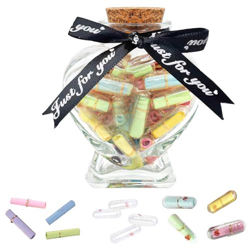 Home-X Capsule Letters Message in a Bottle, 101 PCS Message Capsule with Love Wishing Bottle, Love Notes Letters Memory Jar Couples Gifts for Boyfriend Girlfriend Wife Husband and Friend