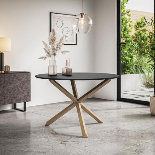 More4Homes MALVERN 4-6 SEATER ROUND DINING TABLE w SOLID OAK LEGS (Black)
