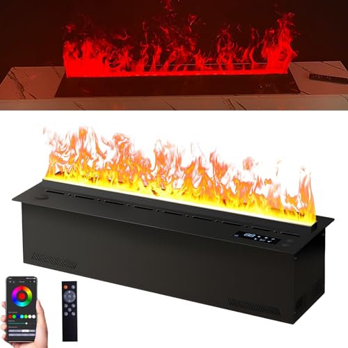 3D Water Vapour Electric Fireplace, Multi-Color LED 3D Flame Effect Fireplace, Atomizing Fireplace, Fireplace Humidifier Automatic Water Filling, Smart App/Remote/Touch Control, 3mm Ultra-thin Panel(1