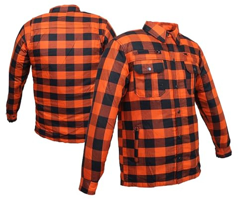 Motorradhemden Biker Hemdjacke Wasserdicht & Winddicht Motorrad Kariertes Hemd mit Protektoren Jacke Flanell Lumber Aramid (DE/NL/SE/PL, Alphanumerisch, XS, Regular, Regular, Orange)