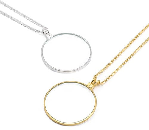 2 Stücke Monokel,Monokel Brille Halskette,Monokel Lupe,5X Metall Lupe,HäNgende Lupe,Schmucklupe Kette Anhänger,für Lesen von BüchernZeitungen,Beobachtung und Forschung(Silber und golden)