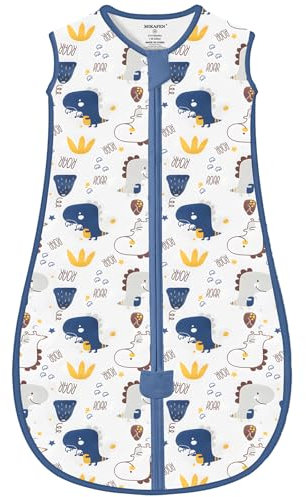 MIKAFEN Baby Schlafsack Sommer 1.0Tog,100% Baumwolle Kinder Sommerschlafsack für Jungen und Mädchen, Blauer Dinosaurier,0-6 Monate