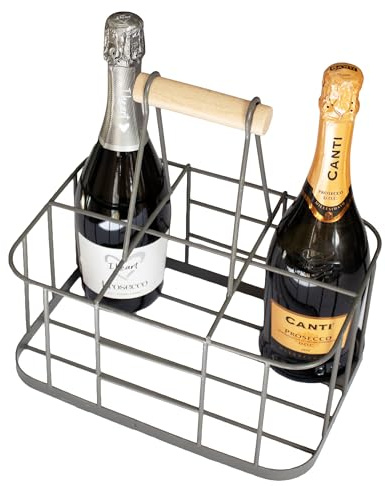 Darthome Industrial Wire Six Bottle Carrier 29x29x21.5cm Grey Metal Home Milk Water Wine Caddy Holder