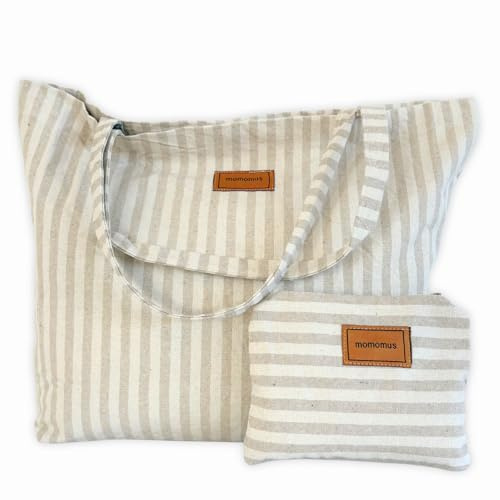 MOMOMUS Große Strandtasche XXL für die Familie aus recycelter Baumwolle | Badetasche XXL für Strand, Pool und Reisen – viel Stauraum und angenehm leicht zu tragen.