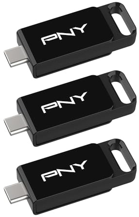 PNY 3er-Pack 128 GB Elite™ Type-C® USB 3.2 Flash-Laufwerk – Bis zu 120 MB/s Lesen und bis zu 10x schnelleres Schreiben als USB 2.0, zuverlässiges Design, langlebig und tragbar, Type-C-Anschluss
